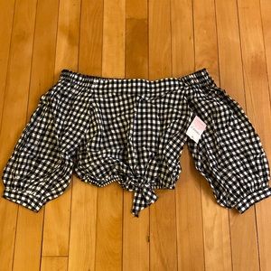 Plaid off the shoulder top